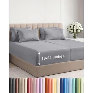 Extra Deep Split King Sheet Set - 7 Piece Breathable and Cooling Sheets - Hotel Luxury Bedding for Women, Men, Kids & Teens - Easy Secure Fit - Soft & Wrinkle Free - Extra Deep Pockets - Steel Blue