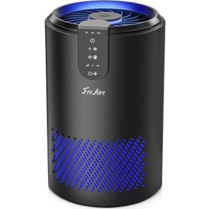 FreAire Air Purifiers for Bedroom, Hepa Air Purifiers for home Up to 538 Ft/h, Small air purifier with 3-in-1 Filter for Dust Dander Odors Smoke with Timer, Sleep Mode, Fragrance for Office Kitchen (Black)