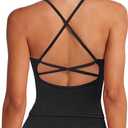SUUKSESS V Neck Padded Longline Sports Bras Workout Open Back Tank Tops, Large