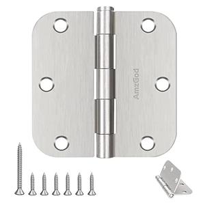 AmzGod Door Hinges Brushed Nickel - 4 Pack Nickel Door Hinges 3.5 Inch Rounded Interior Satin Nickel Door Hinge with 5/8" Radius - Flat Iron Residential Standard 3 1/2 Inches Silver Door Hardware