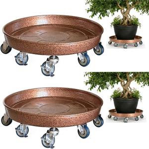 SIAMO 16" Heavy Duty Plant Caddy (430lbs Capacity)-Lockable Non-Scratch Swivel Casters Rolling Plant Stand Saucer for Large Ceramic Planters & Heavy Trees,2 Pack,Copper