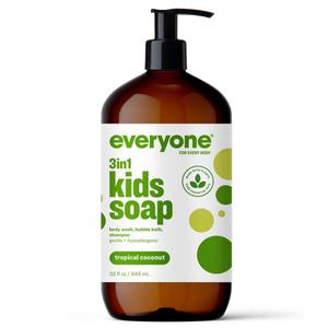 Everyone 3-in-1 Kids Soap, Body Wash, Bubble Bath, Shampoo, 32 Ounce (Pack of 1), Tropical Coconut, made with Essential Oils for Toddlers, tweens and teens