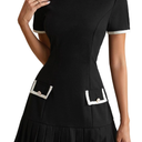 winkbay Women's Pleated Mini Dress Elegant Crew Neck Short Sleeve Work Office Dresses, Large