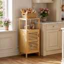 HITNET Bathroom Cabinet Freestanding, Small Bamboo Floor Cabinet, 4 Tier Single Door Sofa Side Table Storage Organizer, Space Saving Kitchen Cupboard, Natural