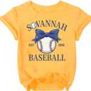 Baseball Shirts Toddler Girls Cute Bow Baseball Team Fan T-Shirt Funny Game Day Short Sleeve Tee Top 3-8 Years (Yellow)