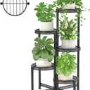 iDavosic.ly Plant Stand Indoor Outdoor, 5 Tier Corner Metal Flower Display Holder Shelf, Folding Tall Orchid Rack for Patio Balcony Porch Garden Living Room House, Wrought Iron - Modern Black