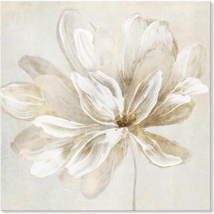 SEVEN WALL ARTS White Flower Wall Art Beige and Gold Blooming Flower Abstract Floral Artwork Print Poster for Living Room Bedroom Bathroom Home Office Wall Decor 24"x24"