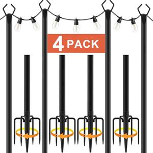 10Ft String Light Poles 4 Pack,Light Poles for Outside Lights,Outdoor with Fence Brackets Hanging Lights,Metal Stand Deck Patio Backyard