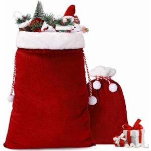 wonshia 2Pcs Christmas Velvet Santa Sack Large Christmas Santa Wine Velvet Bag with Drawstring Gift Wrap Bags