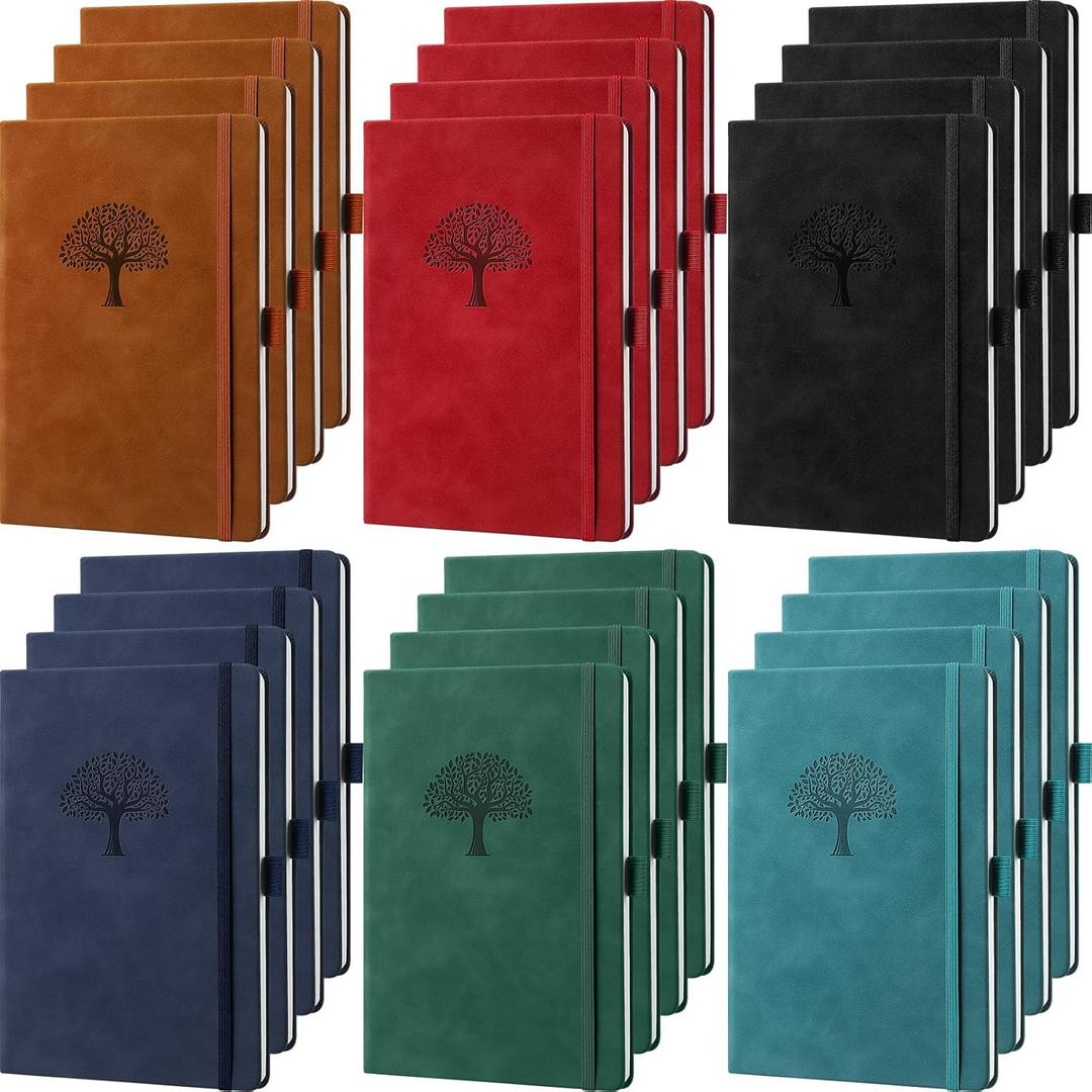 Qeeenar 24 Pack Leather Notebook Journals Bulk 5.7" x 8.3" Harder Cover A5 Journals for Writing Men Women Leather Travel Notebooks Daily Gifts for Office School (Multicolored)