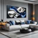 JuhaiArt Blue and White Wall Art for Office Flow Wall Decor Large Abstract Canvas Wall Art Bedroom 29" x 59" Modern Silver Prints Artwork Living Room