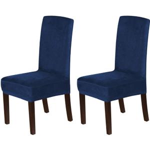 H.VERSAILTEX Velvet Dining Chair Covers Stretch Chair Covers for Dining Room Set of 2 Parson Chair Slipcovers Chair Protectors Covers Dining, Soft Thick Solid Velvet Fabric Washable, Navy