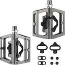 ROCKBROS MTB Mountain Bike Pedals Compatible with SPD Mountain Bike Dual Function Sealed Clipless Aluminum Bicycle Flat Platform 9/16" Pedals with Cleats for Road, MTB, Mountain Bikes (Titanium)