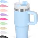 Cosictic 14 Oz Tumbler with Handle and Straw for Kids, Stainless Steel Double Wall Vacuum Insulated Cup for Children, 14 Oz Cups for Kids (Sky Blue)