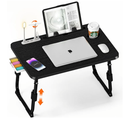 Laptop Desk for Bed Height Adjustable, Lap Bed Table with USB/Storage Drawer/Cup Holder/Tablet Stand/Book Shelf, Foldable Breakfast Tray Portable for Reading Writing, Sofa & Floor, Black