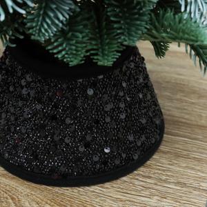 2 x 7.5 Inch Glittering Christmas Tree Collar, Sequin Rustic Mini Tree Skirt Base Cover for Small Tabletop Trees, Holiday Home Decor Gift, Black