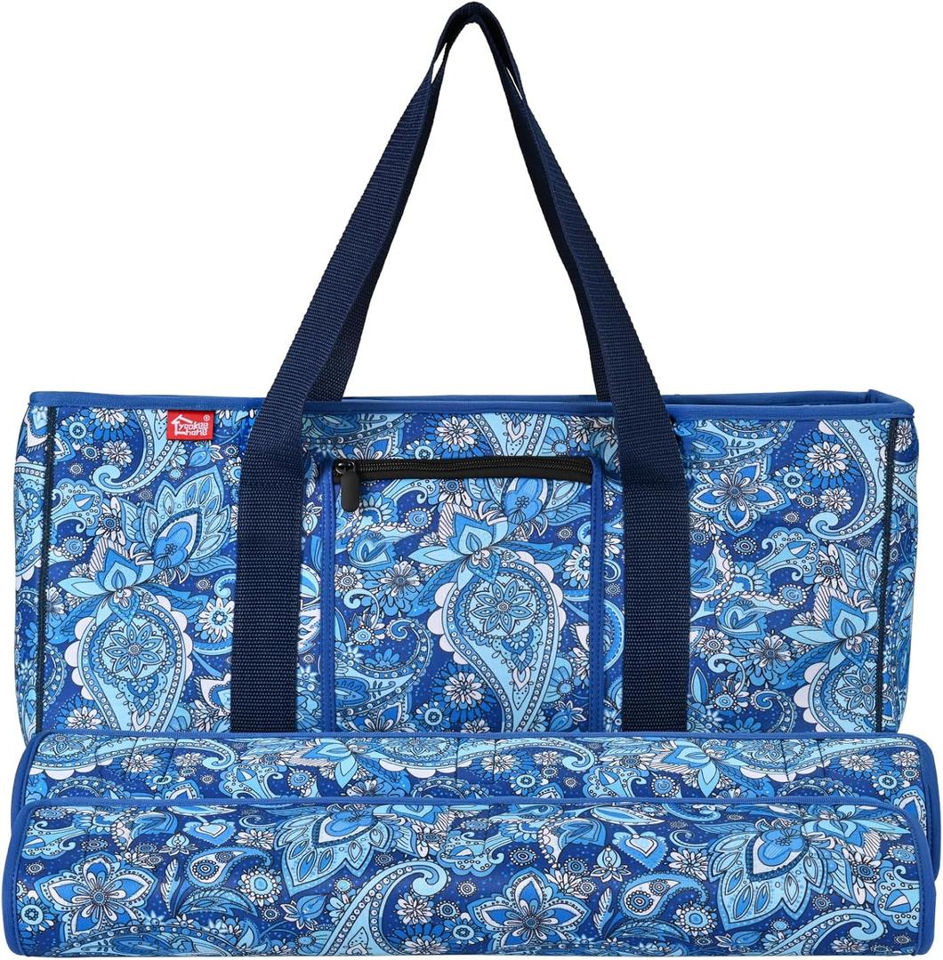 yookee home Mahjong Bag Neoprene Mahjong Tile Bag with Two Wrappers (Case Only), not Include Mahjong Accessories Mahjong Tote Bag for Women or Men Blue Paisley