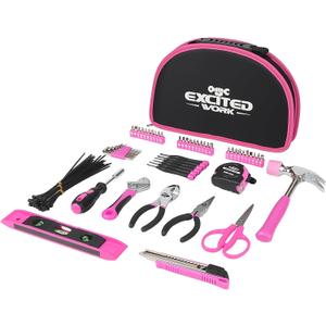89 Piece Pink Tool kit, Ladies Hand Tool Set with Easy Carrying Round Pouch Household Tool Kit Perfect for DIY, Home Maintenance and Dorm Repair