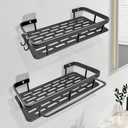 Rustproof Aluminum Shower Caddy with Adhesive Shelves & Hooks - 2-Pack, No Drill Wall Mount, Premium Organizer for Bathroom, Kitchen, Garage - Black