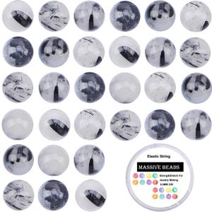 80Pcs Natural Crystal Beads Stone Gemstone Round Loose Energy Healing Beads with Free Crystal Stretch Cord for Jewelry Making (Tourmaline Quartz, 10mm)