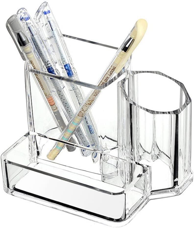 Sooyee Acrylic Desk Supplies Organizer Holder, 3 Compartments Office Desktop Caddy, Multi-function Pen Pencil Cup Phone Remote Control Stationery Storage Box for Home, School, Classroom, Clear (5.1 x 3.74 x 4.1)