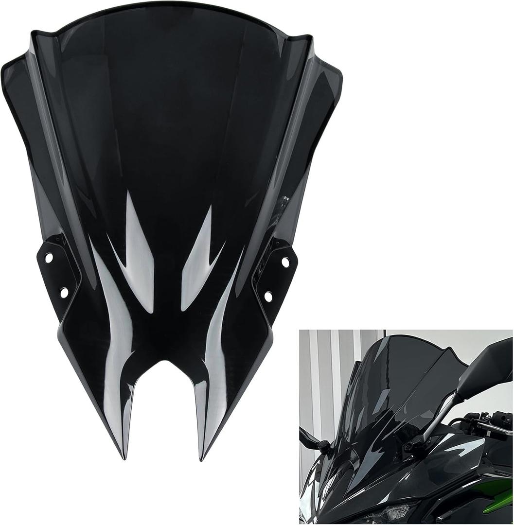 Windshield for NINJA500 SE 2024 2025 2026, PSLER Windscreen Double Bubble Wind Deflector Protector Fairing for NINJA500 SE Ninja 500 2024 2025 2026 (18" Black)