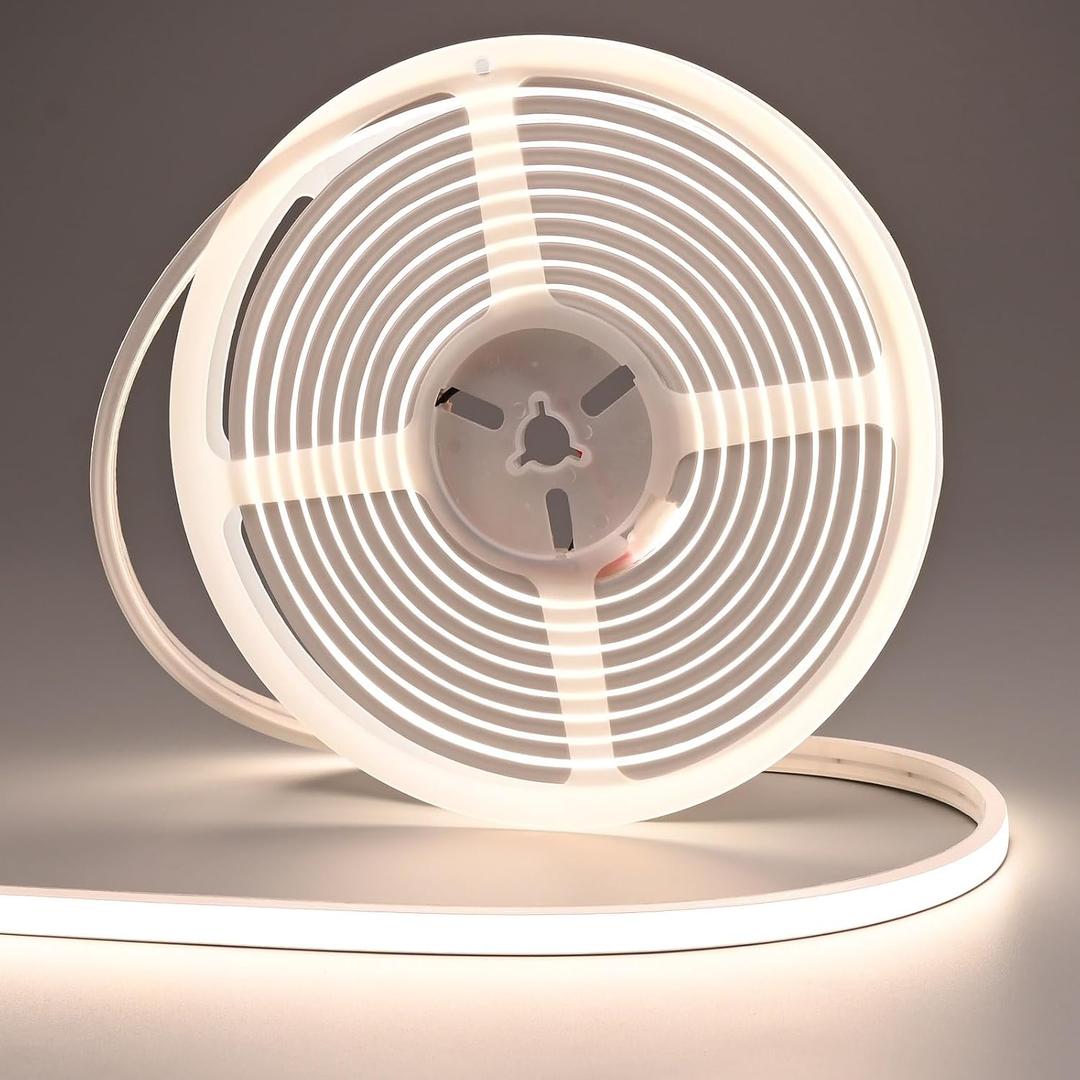 24V LED Neon Rope Light 16.4ft/5M, 4000K Natural White, 320LM/ft, IP67 Waterproof Outdoor, High CRI>93, Self-Adhesive Highlight Architecture, Accent Bars & Gardens