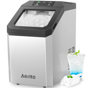 Aeitto Nugget Ice Maker Countertop, 55lbs/Day, Large Capacity Chewable Ice Maker, Rapid Ice Release in 5 Mins, Self-Cleaning with Stainless Steel Housing Ice Machine for Home Office and Party, Silver