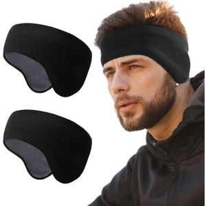 WTACTFUL Double-Layer Fleece Pro, Ear Warmers Muffs Cold Weather Winter Headband Ear Covers for Men Women Ski Running Cycling (Black, Black)