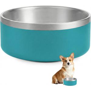 Dog Bowl, Stainless Steel Dog Bowls for Food and Water, Metal Pet Feeding Bowl with Insulated Non-Slip Quiet Bottom, Easy to Clean, Dishwasher Safe, 32oz,4 Cup | Teal