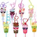 32 Pack Valentines Day Cards with Crazy Straws for Gifts Exchange Valentines Party Favors