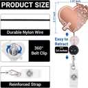 2 x Black Leopard & Rose Gold Heart Badge Reel Retractable ID Name Holder Clip, Beaded Glitter Badge Reels for Nursing Nurse Teacher Student