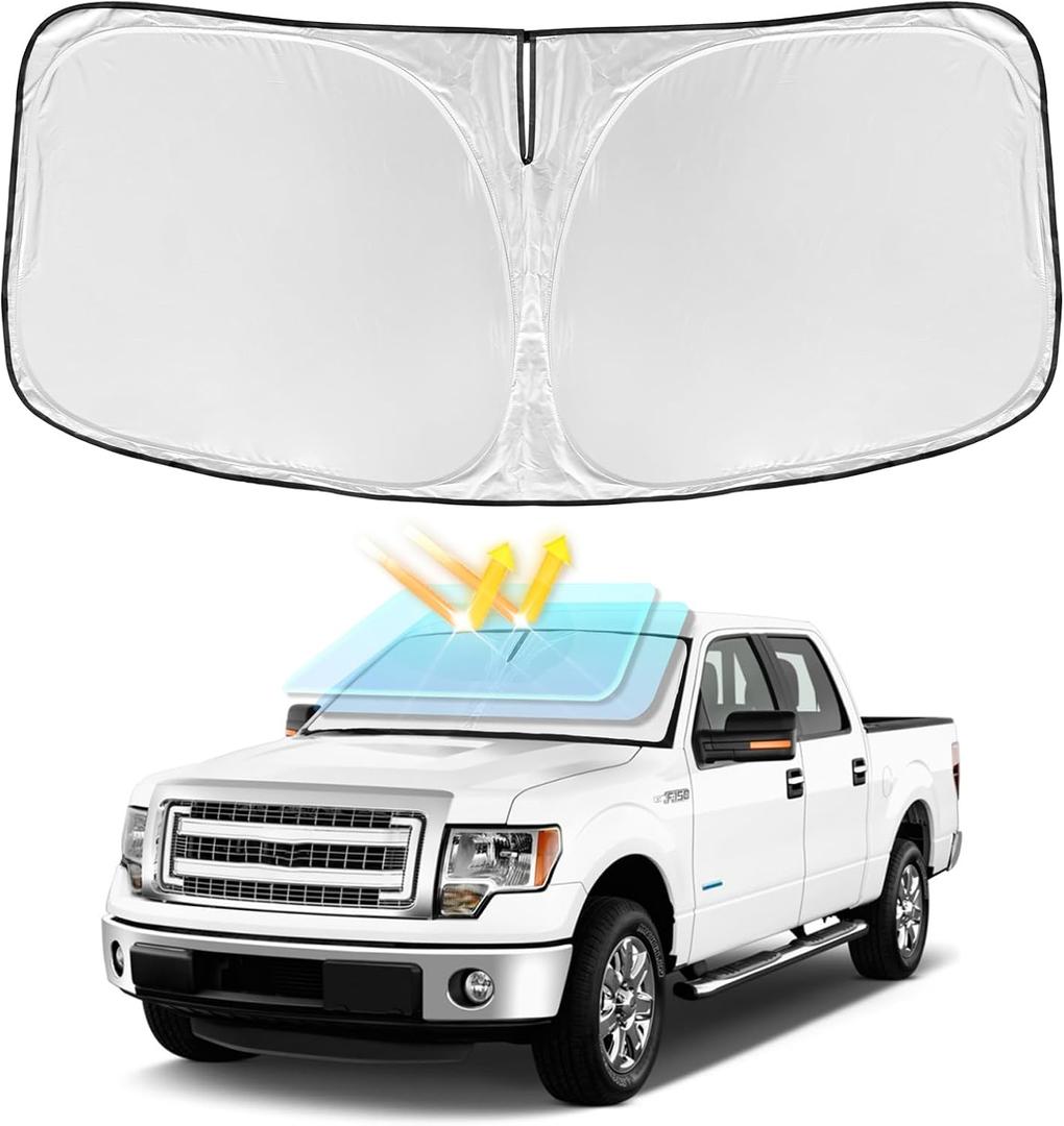for Ford f150 2012-2014 Windshield Sun Shade - 4 Layers Car Sunshade | Front Windows Shade Cover Custom Fit f150 Sun Visor 250T Retractable Shade Blocks UV Rays Car Accessories