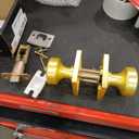 NCSEN Gold Interior Door Knobs for Bathroom & Bedroom, Pismo Doorknob Turn Lock with Square Rosette, Satin Brass Heavy Duty Door Knob with Lock 