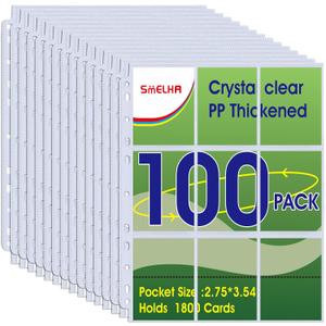 9 Pocket Page Protector, Holds 1800 Cards,Trading Card Sleeve, Baseball Card Sheets or Skylanders, MTG, Coupon, Game Cards, Trading Cards, Football Cards 100 Pack