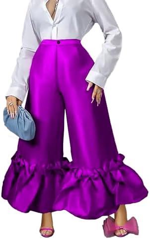 AOMEI Women's Shiny High Waist Flare Pants Wide Leg Bell Bottoms Trousers Size XXL