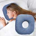 Ear Piercing Pillow for Side Sleepers with an Ear Hole for CNH and Ear Pain Ear Inflammation Pressure Sores, Cotton O-Shaped Side Sleeping Pillow, Ear Guard Pillow (Blue)