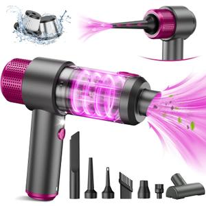 EYYA Handheld Cordless Car Vacuum Cleaner, 4-in-1 Portable Mini Car Vacuum Cleaner, 15000PA High Power & Air Duster with LED Light for Home Office (Grey/Pink)
