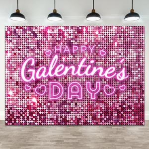 Happy Galentines Day Decorations Banner 7x5ft for Party Backdrops - Pink Love Heart Decor Favors Gifts for Friends, Women, Her - Supplies, Photo Booth Props, Sign
