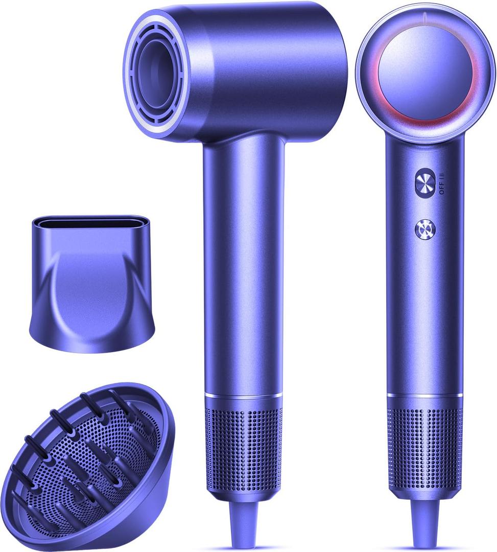 Hair Dryer, 160000 RPM Professional High-Speed Blow Dryer 500 Millions Negative Ionic Care Hair Dryer for Fast Drying, Low Noise Thermo-Control Hairdryer, Travel with Diffuser, Purple