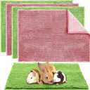 Amylove 4 Pcs Guinea Pig Cage Liner Washable Fleece Pee Pads Pet Dog Cat Bedding Training Mat for Small Animal Guinea Pig Puppy Bunny Hamster(16 x 24 Inch,Rectangular,Green Pink)