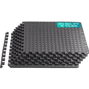 Yes4All 24SQFT-120SQFT Puzzle Exercise Mat for Home Gym, EVA Interlocking Foam Floor Tiles with Border for Workout Equipment (Black)