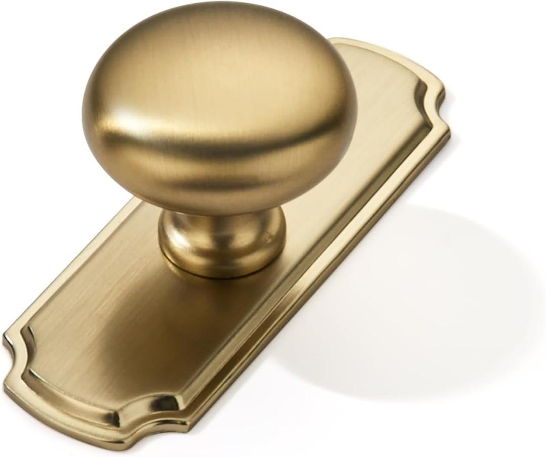 khtumeware 10 Pack 1-1/4 inch Backplate for Cabinet Knobs Brushed Brass Drawer Knobs Satin Gold Cabinet Hardware Vintage Knobs with Backplate