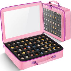 Toy Storage Case Compatible with Disney Doorables Collectible Mini Figures.Toys Display Bag with 2 Layers of Foam with Pre-Cut Grooves.Holds 90 Mini Figures.(Case Only) (Pink)