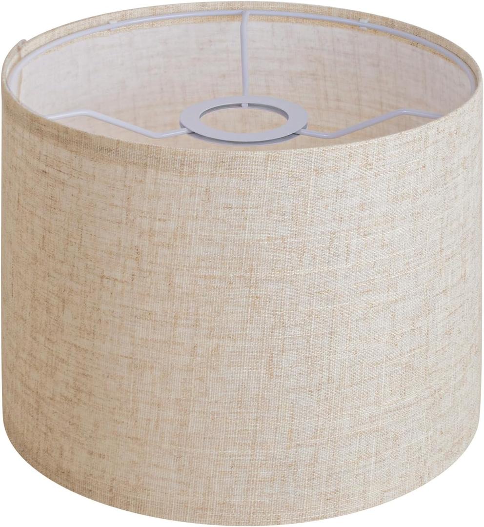Beige Linen Small Drum Lampshade, 8.66" Top x 8.66" Bottom x 7.87" High Lamp Shade, Lamp Shade Replacement for Table and Floor Lamps, Pendant Light, Handcrafted Lampshade, Easy Assembly