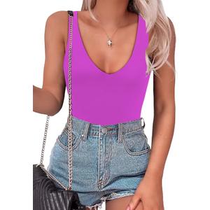 SAUNGKUAI Womens Bodysuit Sexy Plunge Deep V Neck Backless Sleeveless Tank Thong Body Suits Outfits for Going Out (Small)