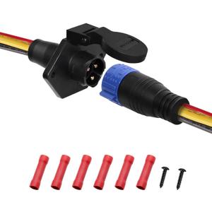 Trolling Motor Plug and Receptacle,12V/24V/36V/48V 3-Wire 8 Gauge 50A Trolling Motor Plug for Minn Kota Marine Boat,Male & Female Waterproof Quick Connect (3-Prong,Straight (1pk blue))