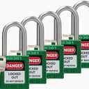 Lockout Tagout Locks Set, 5 Green Lockout Tagout Safety Padlocks Keyed Alike, 1 Key Per Lock