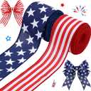 Hoteam 250th Anniversary 2 Rolls 20 Yard Red White and Blue Ribbon Patriotic Star and Striped Wired Royal USA Ribbon DIY Crafts for Xmas Holiday Decor(2 Inch,Red, Beige, White, Blue)