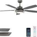 52 Inch Ceiling Fans with Lights and Remote Control, Ceiling Fan for Bedroom Living Room and Patio, Medium Grey Ceiling Fan for Indoor and Outdoor